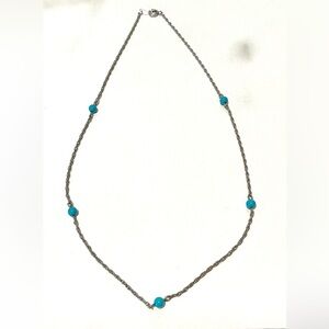 Sterling Silver Cable Chain Choker/Necklace 16” w/5 Turquoise Beads. VTG/Estate